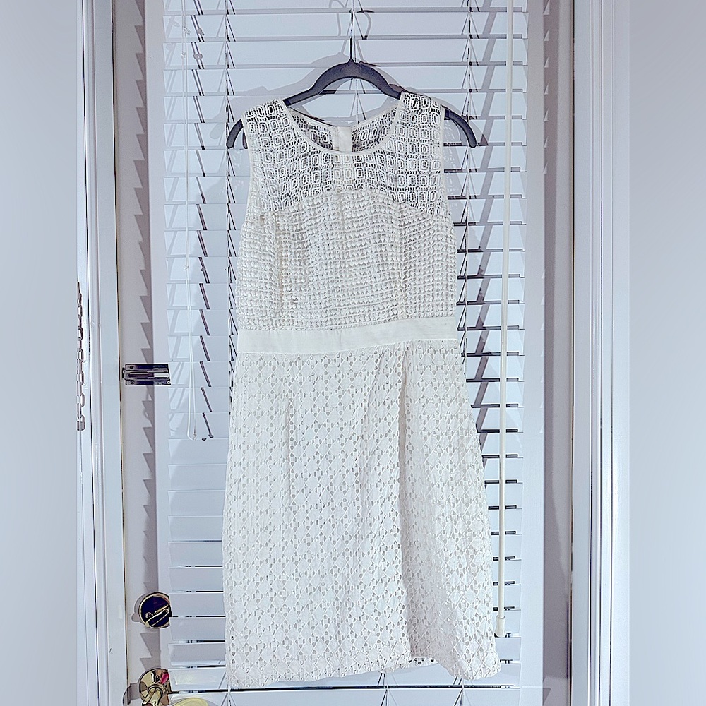 Elegant White Calvin Klein Eyelet White Dress, Size 8